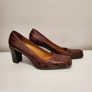 Franco Sarto Brown Alligator 3 Inch Heels, 9